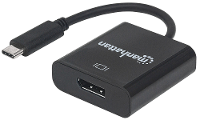 Manhattan 152020 DisplayPort / USB Adapter [1x USB 3.2 Gen 2 stekker C (USB 3.1)   1X DisplayPort bus] Zwart Kleurcodering, Flexibel, Folie afscherming, UL