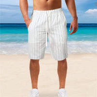 Mannen Shorts Sneldrogende Katoenen Linnen Shorts Zomer Ademende Streep Gym Running Zak Cargo Korte Broek Casual Strand