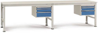 Manuflex AU5731.5021 Compleet werktafel basis  en aanbouw universele standaard met melamine schijf, bxdxh = 4000 x 800 x 760 870 mm Waterblauw
