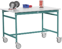 Manuflex BB4031.5021 Bijzettafel basismobiel met melamine tafelblad in waterblauw RAL 5021, bxdxh: 1250 x 600 x 850 mm Waterblauw