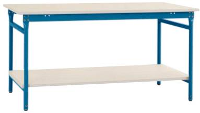 Manuflex BB5217.5007 Compleet bijzettafel basis stationair met kunststof plaat + legplank, bxdxh: 1250 x 600 x 780 mm Stralend blauw (RAL 5007)
