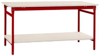 Manuflex BB5221.3003 Compleet bijzettafel basis stationair met melamine schijf + legplank, bxdxh: 1500 x 800 x 780 mm Robijn rood