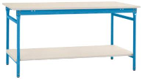 Manuflex BB5221.5012 Compleet bijzettafel basis stationair met melamine schijf + legplank, bxdxh: 1500 x 800 x 780 mm Lichtblauw (RAL 5012)