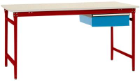 Manuflex BB5231.3003 Compleet bijzettafel basis stationair met melamine schijf + enkele lade, bxdxh: 1000 x 800 x 780 mm Robijn rood