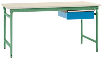 Manuflex BB5257.6011 Compleet bijzettafel basis stationair met kunststof plaat + enkele lade, bxdxh: 1500 x 800 x 780 mm Reseda groen (RAL 9010)