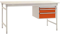 Manuflex BB5261.2001 Compleet bijzettafel basis stationair met melamine schijf + behuizing onderbouw, bxdxh: 1000 x 800 x 780 mm Rood oranje (RAL 2001)