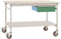 Manuflex BB5351.6011 Compleet bijzettafel basismobiel met melamine schijf + enkele lade, bxdxh: 1500 x 800 x 850 mm Reseda groen (RAL 9010)