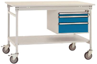 Manuflex BB5371.5007 Compleet bijzettafel basismobiel met melamine schijf + behuizing onderbouw, bxdxh: 1250 x 800 x 850 mm Stralend blauw (RAL 5007)