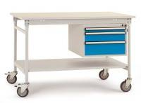 Manuflex BB5377.0002 Compleet bijzettafel basismobiel met kunststof plaat + behuizing onderbouw, bxdxh: 1250 x 800 x 850 mm Grijs wit (RAL 7035)