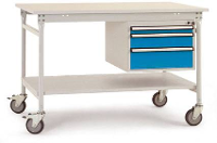 Manuflex BB5367.0002 Compleet bijzettafel basismobiel met kunststof plaat + behuizing onderbouw, bxdxh: 1000 x 800 x 850 mm Grijs wit (RAL 7035)