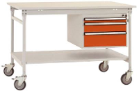 Manuflex BB5371.2001 Compleet bijzettafel basismobiel met melamine schijf + behuizing onderbouw, bxdxh: 1250 x 800 x 850 mm Rood oranje (RAL 2001)