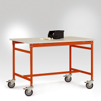 Manuflex LB4038.2001 ESD ESD bijzettafel basismobiel met melamine tafelblad in roodoranje RAL 2001, bxdxh: 1250 x 600 x 853 mm Rood oranje (RAL 2001)