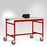 Manuflex LB4056.3003 ESD ESD bijzettafel basismobiel met kunststof tafelblad in robijnrood RAL 3003, bxdxh: 1500 x 600 x 856 mm Robijn rood