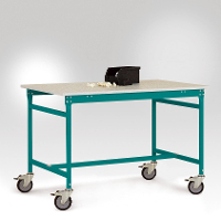 Manuflex LB4088.5021 ESD ESD bijzettafel basismobiel met melamine tafelblad in waterblauw RAL 5021, bxdxh: 2000 x 800 x 853 mm Waterblauw
