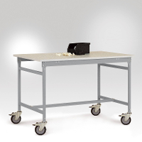 Manuflex LB4066.9006 ESD ESD bijzettafel basismobiel met kunststof tafelblad in aluminium zilver vergelijkbaar met RAL 9006, bxdxh: 1500 x 800 x 856 mm