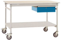 Manuflex TP5341.0002 Compleet bijzettafel basismobiel met melamine schijf + enkele lade, bxdxh: 1250 x 800 x 850 mm Grijs wit (RAL 7035)