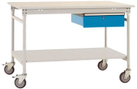 Manuflex TP5341.5012 Compleet bijzettafel basismobiel met melamine schijf + enkele lade, bxdxh: 1250 x 800 x 850 mm Lichtblauw (RAL 5012)