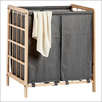 Marbeaux Wasmand 2 Vakken Wassorteerder Grijs Bamboe 59,5x33cm