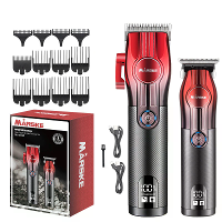 MARSKE 2 in 1 Elektrische Haartrimmer Set voor Mannen Draadloze Oplaadbare Trimmer Kit met LCD Display 6500 RPM