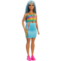 Mattel Fashionistas #218   Rainbow top and teal skirt pop 65e verjaardag