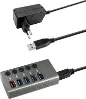 Maxtrack CH10L USB 3.0 Hub 5 poorten Individueel schakelbaar Zilver grijs