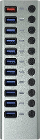 Maxtrack CH12L USB 3.0 Hub 11 poorten Individueel schakelbaar Zilver grijs