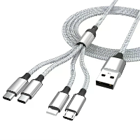 MC S021 3A USB A naar iP/Micro/Type C*2 Kabel Snelladen Verzilverd Koper Kernenlijn 1.2M/1.8M Lang voor iPhone 16 16 Pro