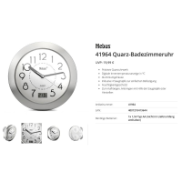 Mebus 41964 Wandklok Kwarts Aluminium Geschikt voor vochtige ruimtes