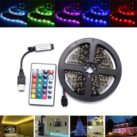 0.5/1/2/3/4M Smd3528 Non Waterproof Rgb Led Strip Light Tv Backlilghting Lamp + Usb Remote Dc5v