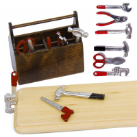 1/12 Dollhouse Miniature Wooden Box With Metal Diy Tool Set Kit Toy