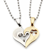 1 Pair 316l Stainless Steel I Love You Matching Hearts Lover Neck Lacees
