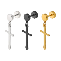 1 Piece Titanium Steel Earring Cross Pendant Black Silver Gold 316l Stainless Steel Unisex Ear Stud