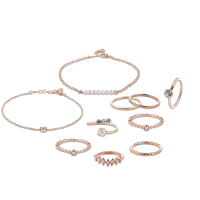 10 Pcs Of Gold Silver Plated Artificial Pearl Rings Women Bracelets Jewelry Set