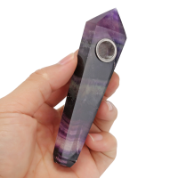 100% Natural Purple Fluorite Quartz Crystal Wand Pipe Healing With Carb Hole