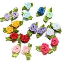 100 Ribbon Rose Diy Decor Wedding Flower Craft Sewing Leaves
