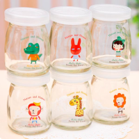 100Ml Cartoon Glass Pudding Yogurt Bottle High Temperature Resistant