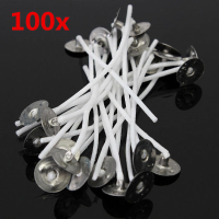 100Pcs 8cm Wax Candle Cotton Wicks With Metal Sustainers