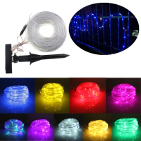 10M 100leds Solar Rope Tube Lights Led String Strip Waterproof Christmas Party Decor