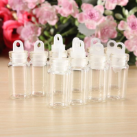 10Pcs Clear Mini Empty Message Glass Bottles Vial With Plastic Lid