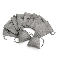 10Pcs Grey Burlap Bags Jute Hessian Drawstring Sack Small Wedding Favor Gift