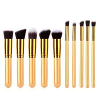 10Pcs Makeup Brushes Set Kit Soft Gold Nylon Fiber Cosmetic Tool Beauty