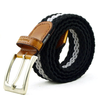 115Cm Men Women Canvas Woven Leather Pin Buckle Elastic Waistband Belt
