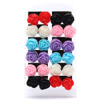 12 Pairs Mixed Color Cute Resin Rose Flower Stud Earrings Women Jewelry
