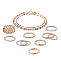12 Pcs Of Gold Plated Hollow Rings Chain Bracelets Jewelry Set