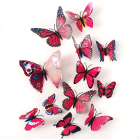 12Pcs 3d Rose Red Butterfly Wall Stickers Art Decals Home Wedding Party Decoration