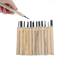 12Pcs Wood Carving Tool Set Whittling Wood Handle Chisel Woodworkers Sculpture Tool
