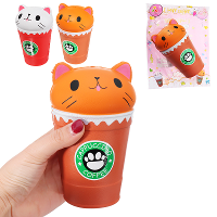 13.5*8.5Cm Sunny Squishys Cat Coffee Cup Slow Rising Soft Animal Toy Gift With Packing