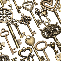 130Pcs Antique Bronze Brass Vtg Ornate Skeleton Keys Lot Pendant Fancy Heart Pendants Key Gift