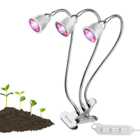 15W Three Head Led Grow Light Clip Desk Growth Lamp 360 Adjustable Gooseneck For Indoor Plants