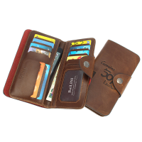 16 Card Slots Three Fold Retro Leather Metal Buckle Phone Wallet For Phone Under 5.5 Inch